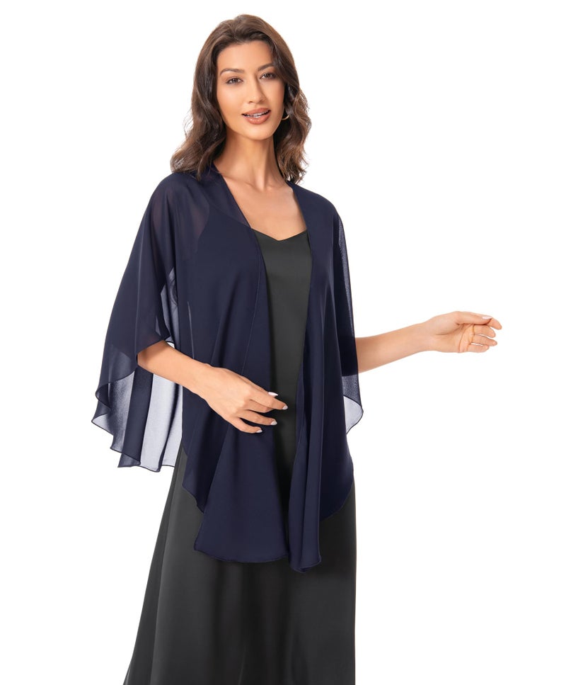 Hotshawl Womens Chiffon Shawls and Wraps, Wedding Party Shawl Scarf for Evening Dresses (Navy) - Image 1